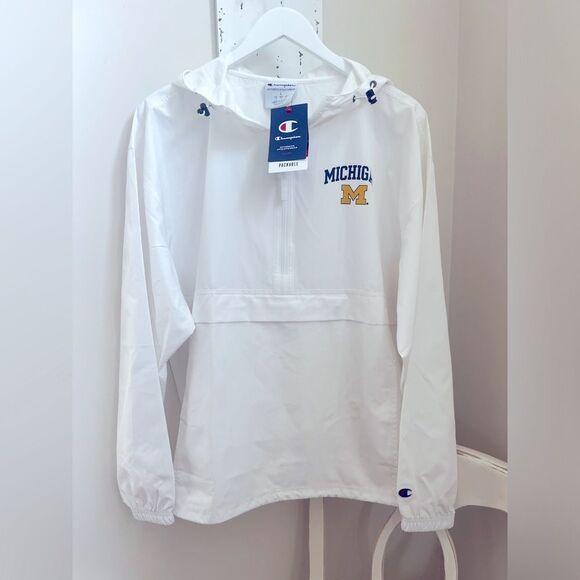 Michigan Wolverine’s White Hooded Jacket by Champion; NWT! Size Large - Picture 1 of 7